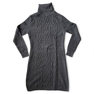 Apt 9 Gray Cable Knit Sweater Dress Women’s Size S Turtleneck Long Sleeve